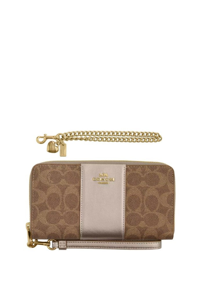 Boxed Long Zip Around Wallet In Signature Canvas Gold Tan Light Champagne