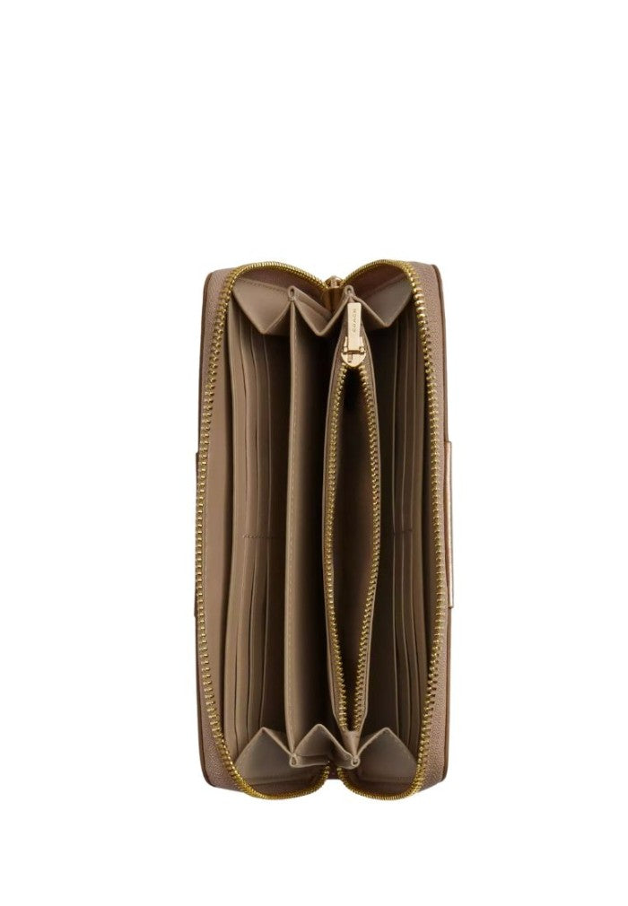 Boxed Long Zip Around Wallet In Signature Canvas Gold Tan Light Champagne
