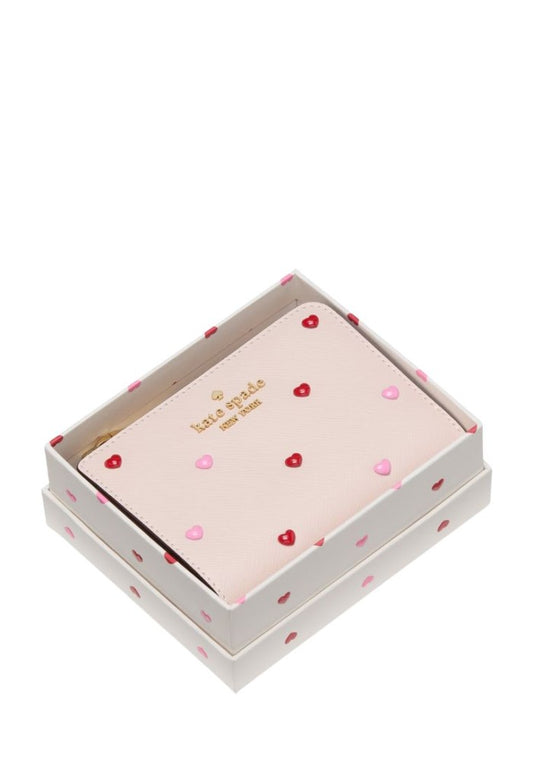 Boxed Madison Heart Studs Small L-Zip Wallet Powdered Sugar