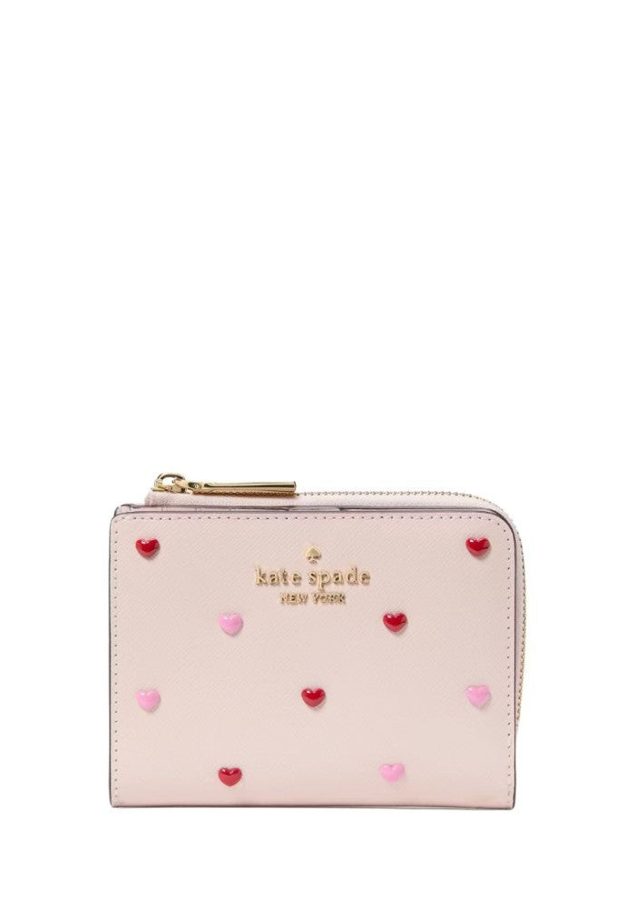 Boxed Madison Heart Studs Small L-Zip Wallet Powdered Sugar