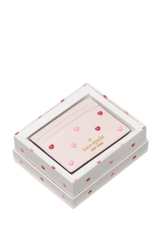 Boxed Madison Heart Studs Small Slim Card Holder Powdered Sugar