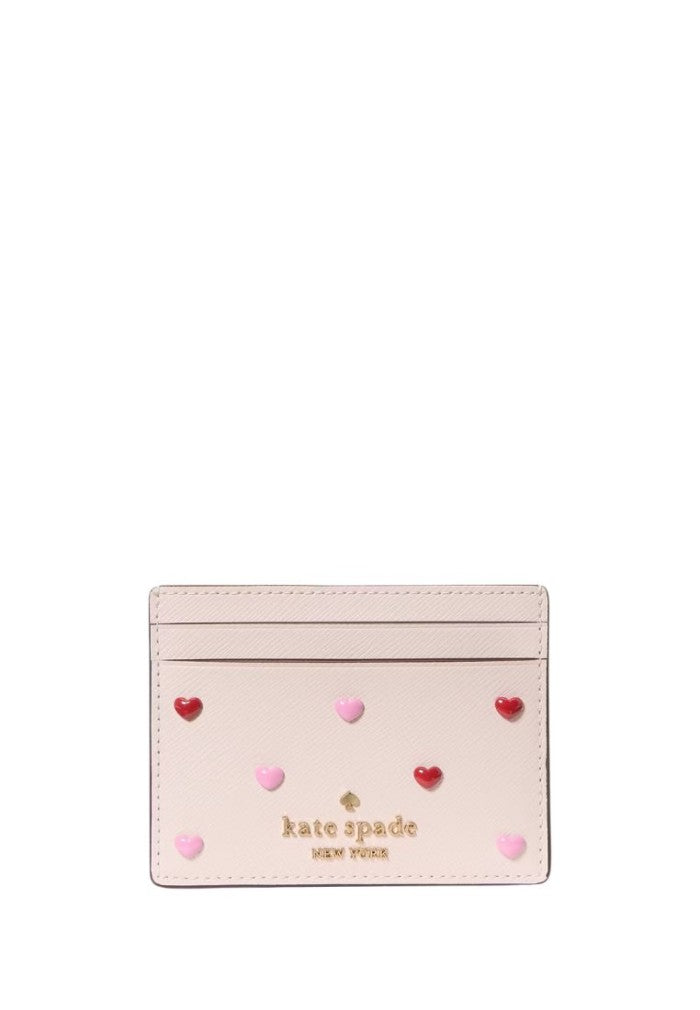 Boxed Madison Heart Studs Small Slim Card Holder Powdered Sugar