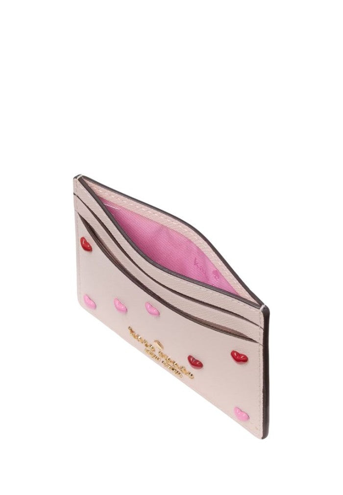 Boxed Madison Heart Studs Small Slim Card Holder Powdered Sugar