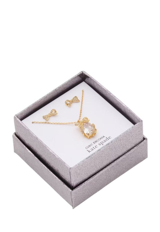 Pave Present Pendant and Studs Boxed Set Clear Gold