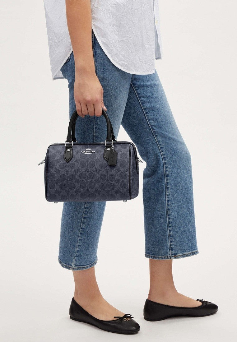 Rowan Satchel Bag In Signature Canvas Denim Midnight Navy