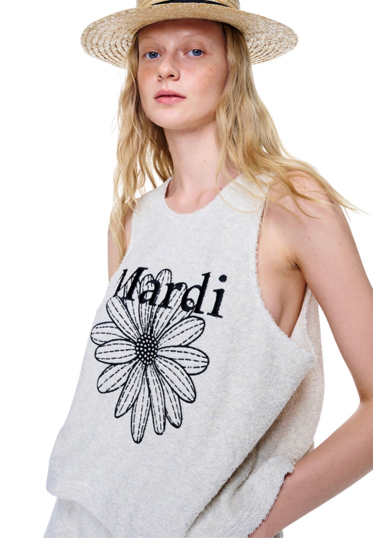 Terry Sleeveless Top Flower Mardi Oatmeal Black