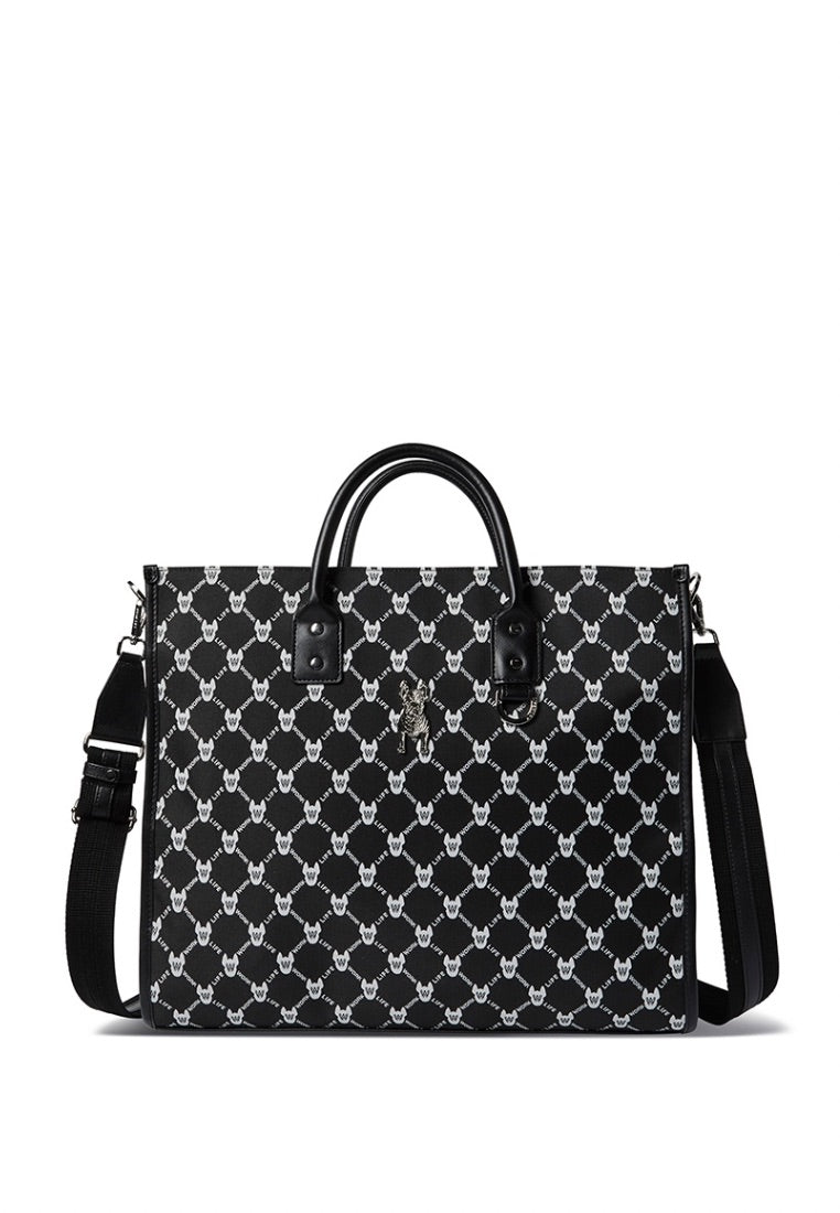 Monogram Wide Tote Bag Pattern Black