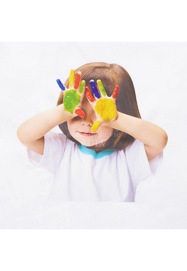 Baby Face Short Sleeve T-Shirt White Colorful Hands