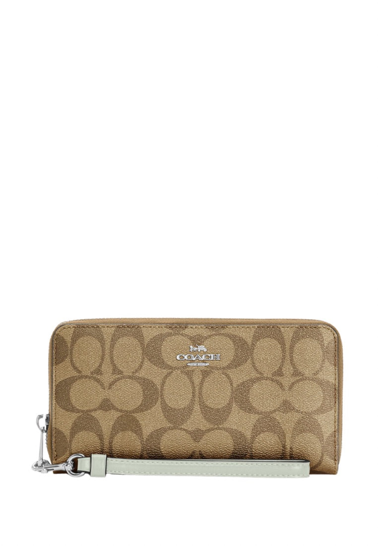 Long Zip Around Wallet In Signature Canvas Light Sage