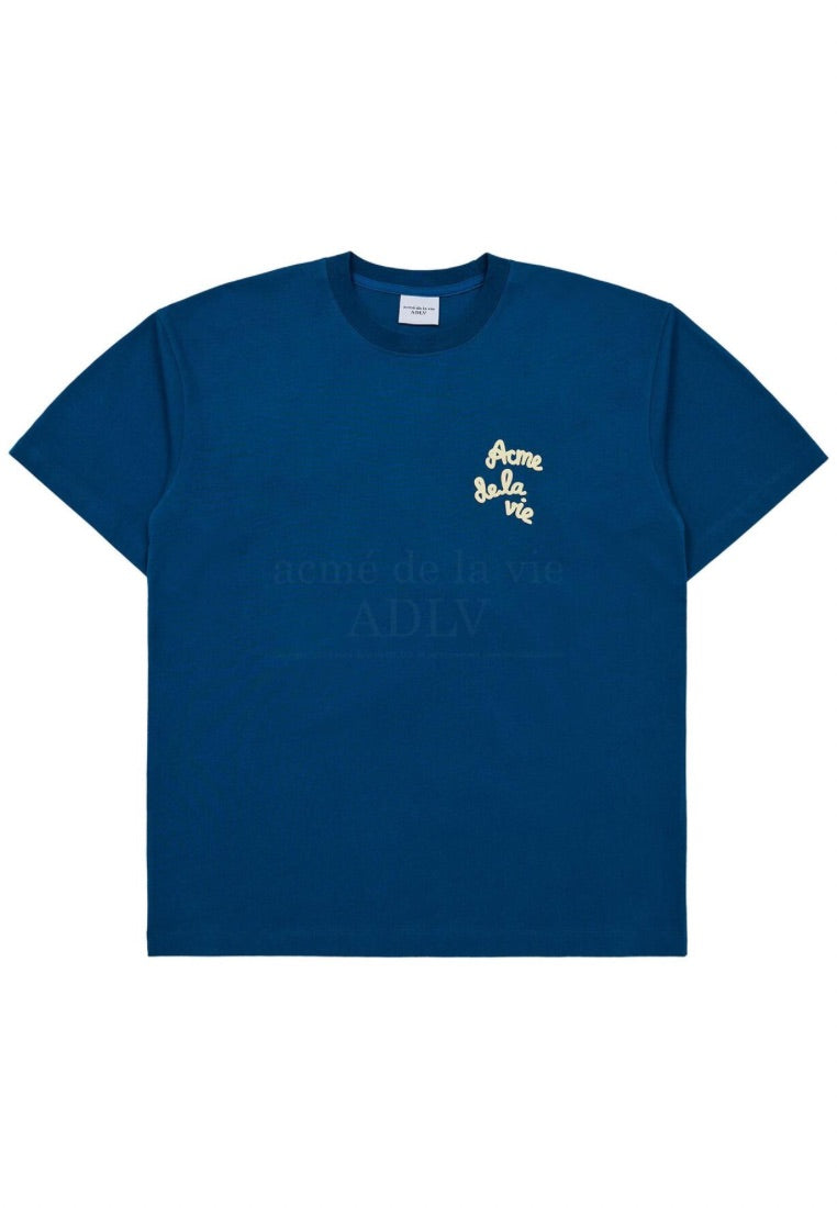 Embossing Script Logo Short Sleeve T-Shirt Blue Green