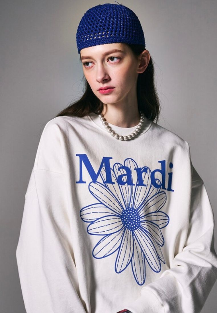Sweatshirt Flower Mardi White Vivid Blue