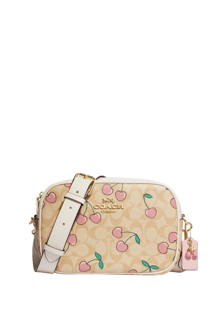 Jamie Camera Bag In Signature Canvas With Heart Cherry Print Light Khaki Multi