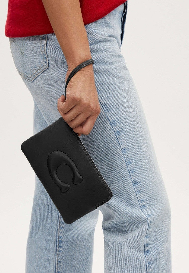 Large Corner Zip Wristlet Silver Black