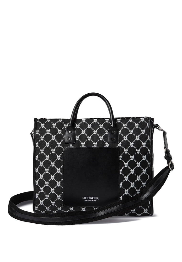 Monogram Wide Tote Bag Pattern Black