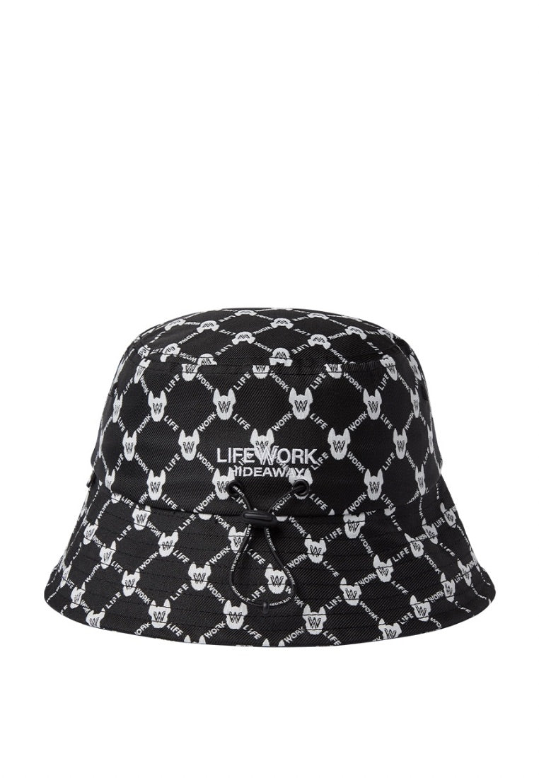 Jacquard Monogram Bucket Hat Pattern Black
