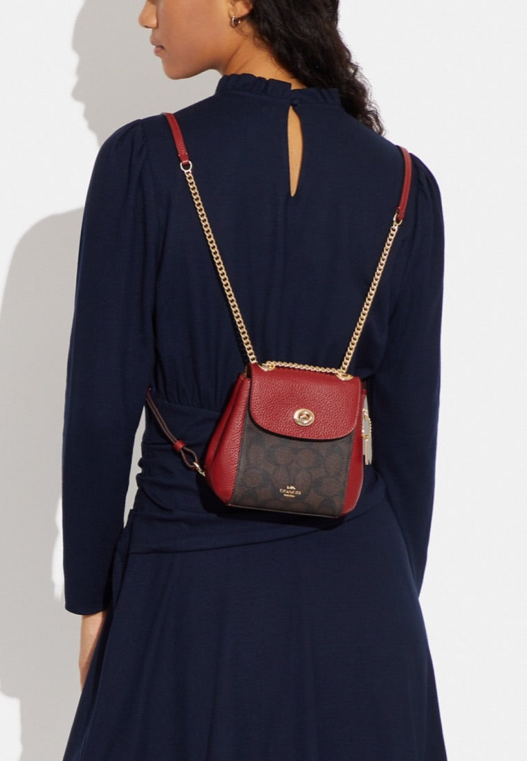 Convertible Mini Backpack In Signature Canvas Brown 1941 Red