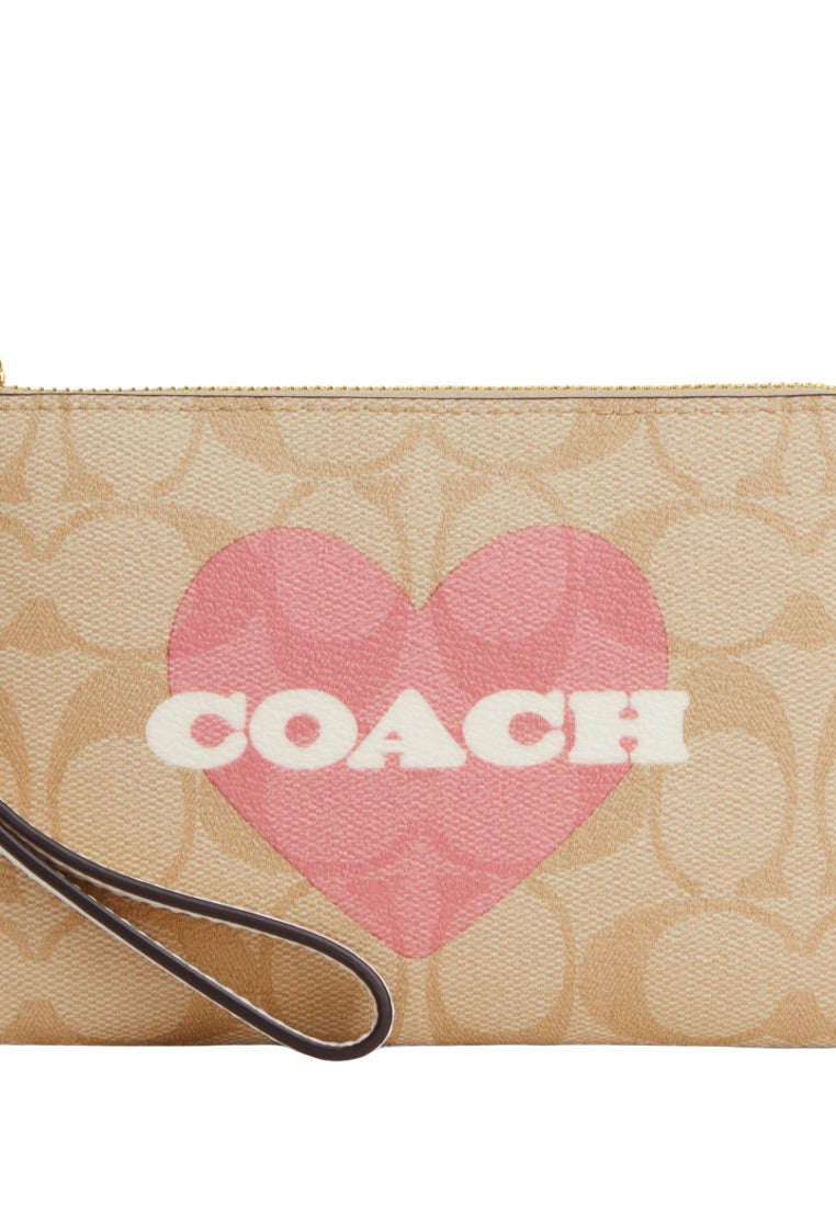Corner Zip Wristlet In Signature Canvas With Heart Print