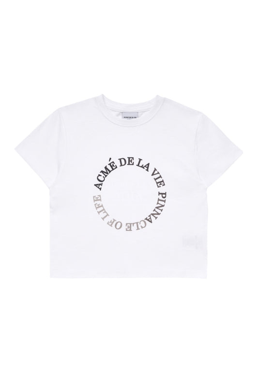 Circle Logo Artwork Crop Top Short Sleeve T-Shirt White