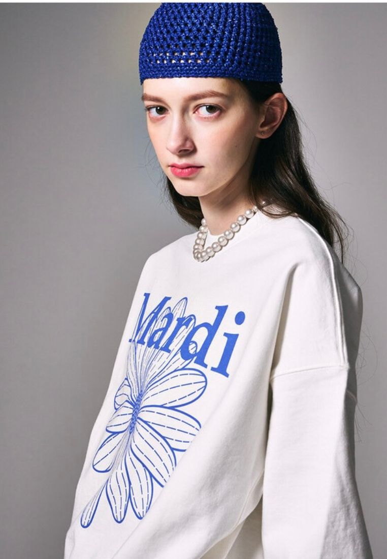 Sweatshirt Flower Mardi White Vivid Blue