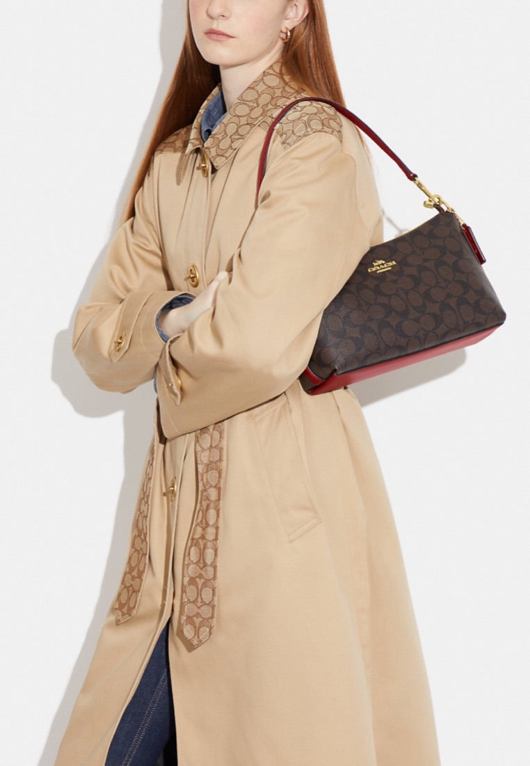 Clara Shoulder Bag In Signature Canvas Brown 1941 Red