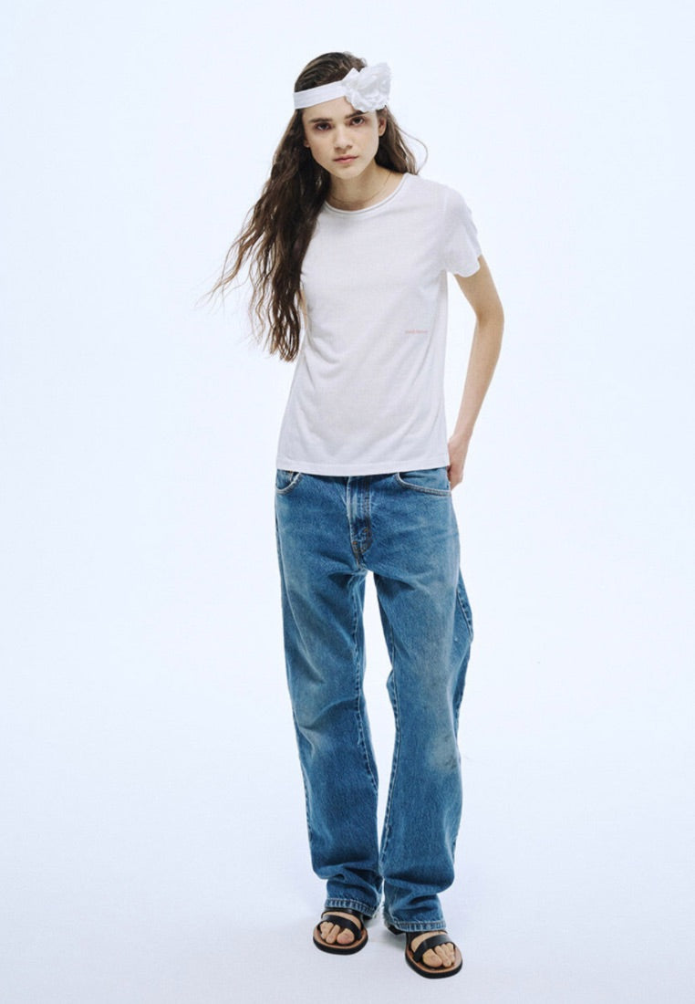 Premium Silk Blended TShirt Logo Slimfit White Coral