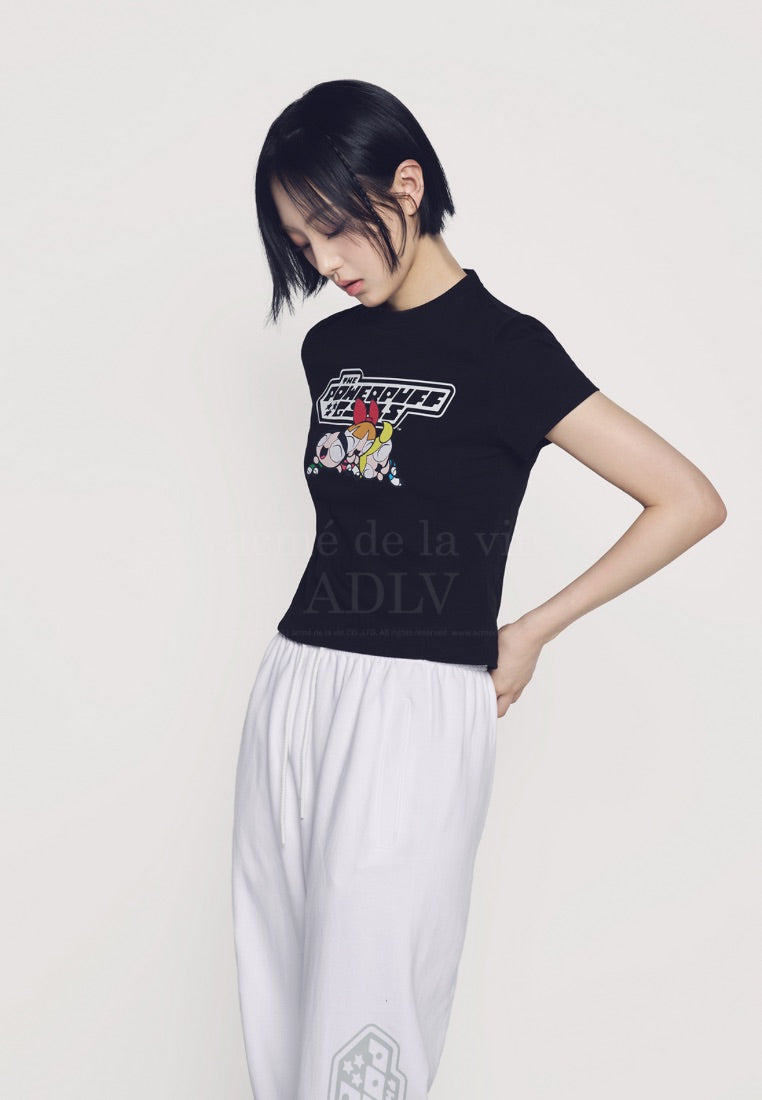 The Powerpuff Girls x Acmedelavie Logo Crop T-Shirts Black