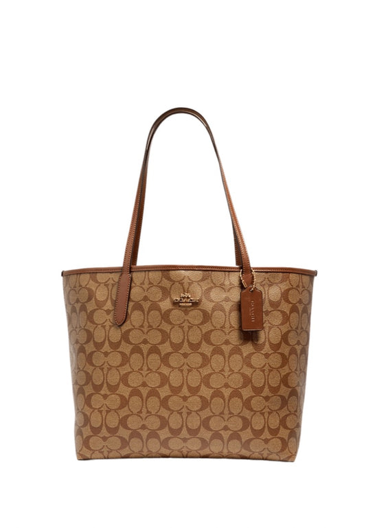 City Tote In Signature Canvas Khaki Saddle 2