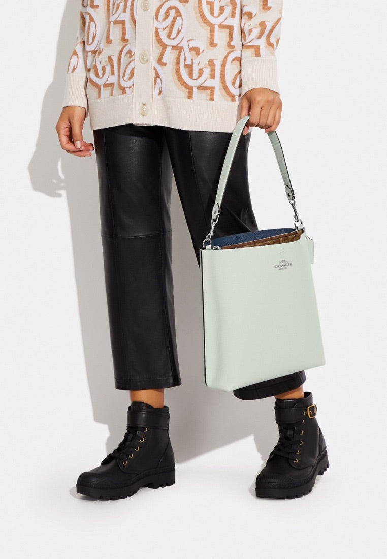 Mollie Bucket Bag With Signature Canvas Interior Light Sage Khaki