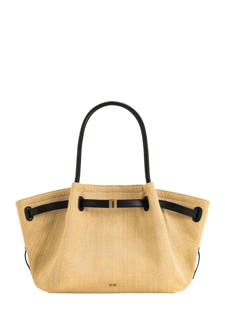 Hana Medium Faux Straw Tote Bag - Brown Straw