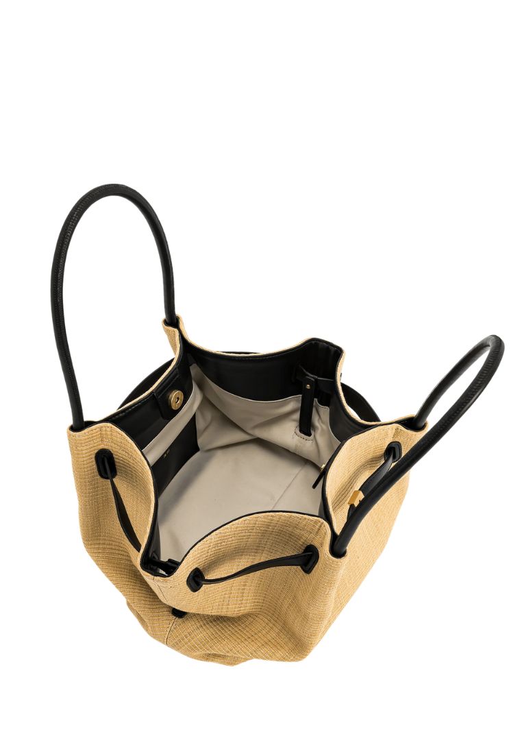 Hana Medium Faux Straw Tote Bag - Brown Straw