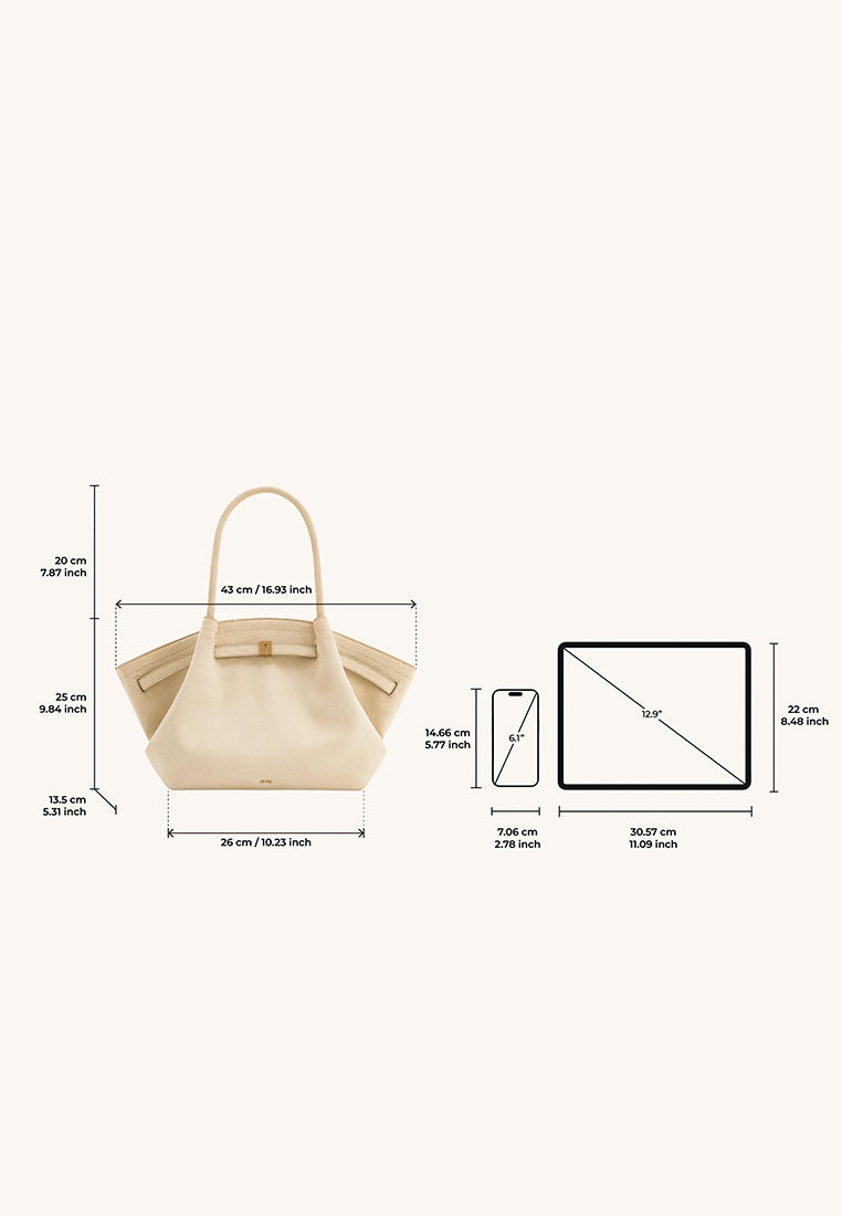 Hana Medium Faux Suede Tote Bag - Off White