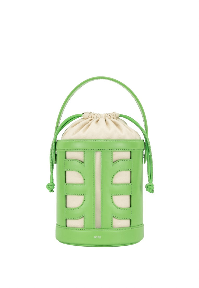 FEI Leather Cutout Bucket Bag - Lime Green