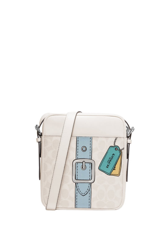 Hudson Crossbody 21 In Signature Canvas With Trompe L'oeil Print Chalk Multi