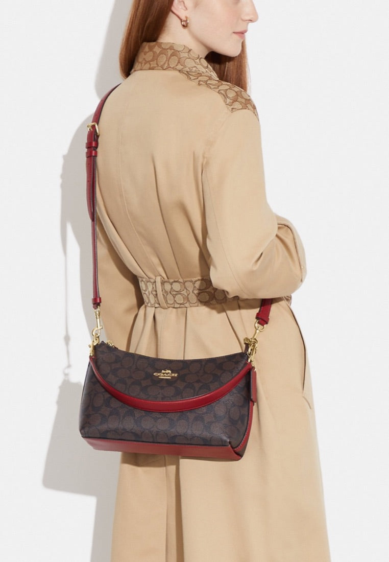 Clara Shoulder Bag In Signature Canvas Brown 1941 Red