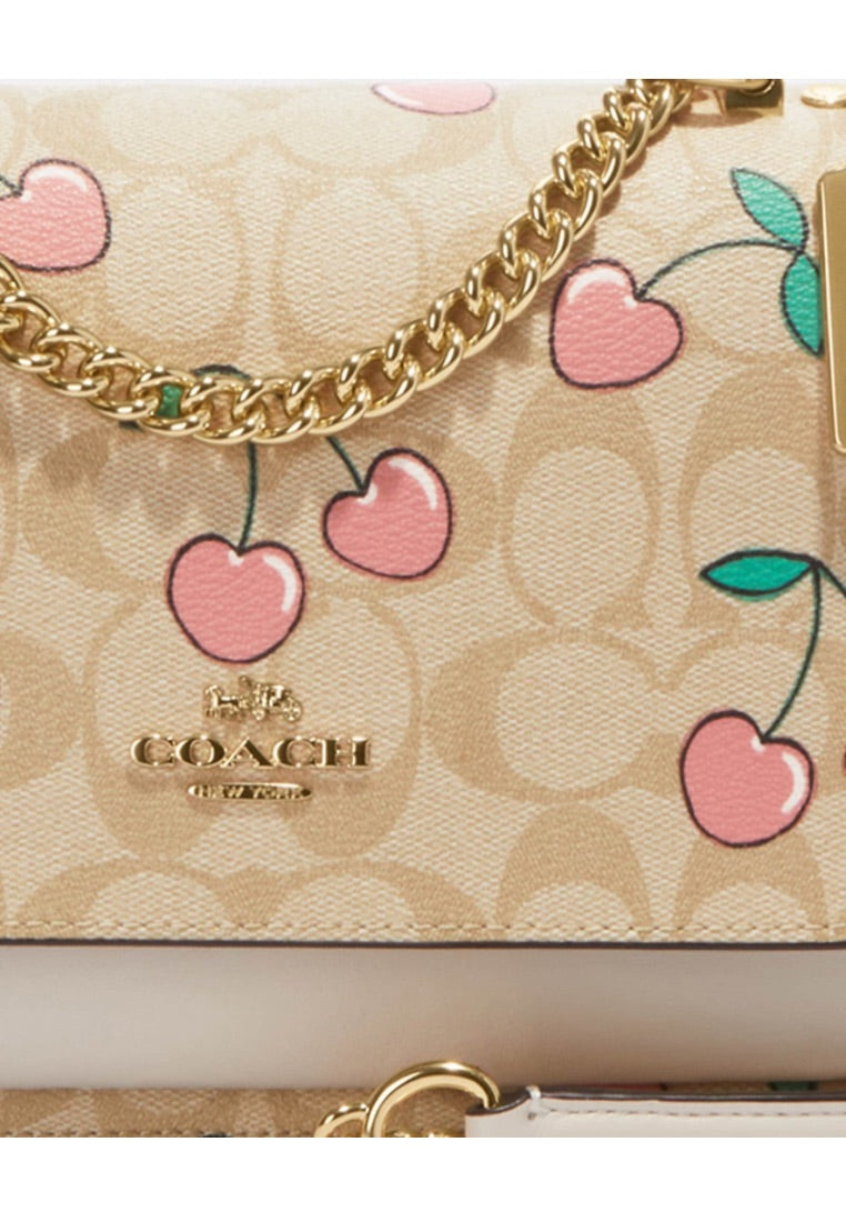 Klare Crossbody In Signature Canvas With Heart Cherry Print Light Khaki Multi