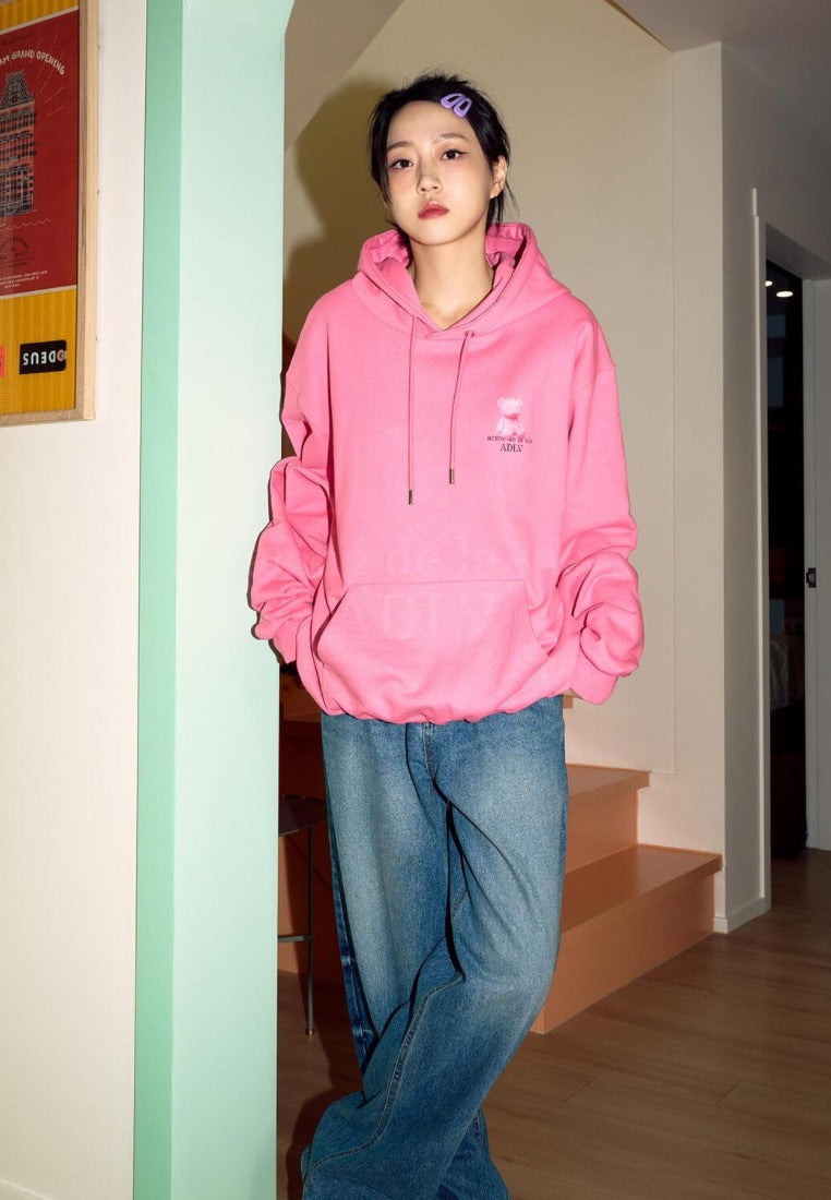 Fuzzy Bear Hoodie Dark Pink