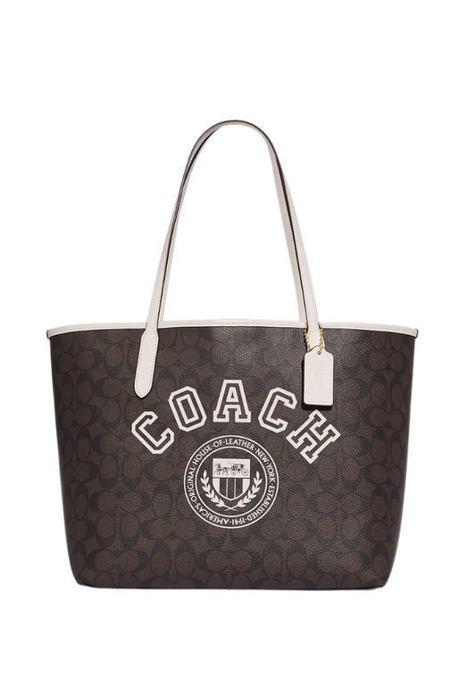 City Tote In Signature Canvas With Varsity Motif