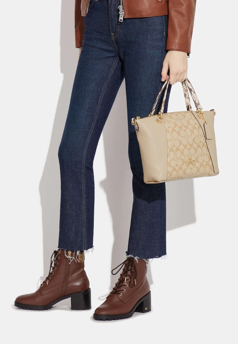 Kacey Satchel In Colorblock Signature Canvas Light Khaki Ivory Multi