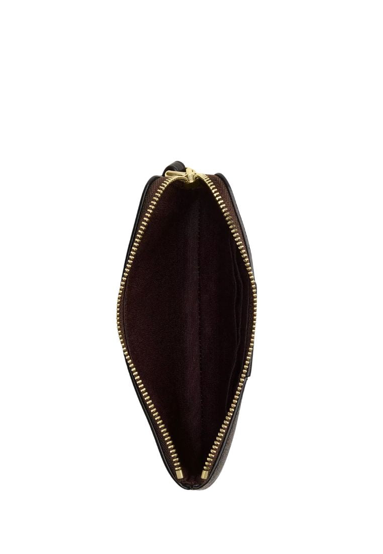 Corner Zip Wristlet In Signature Canvas With Stripe Gold Walnut Black
