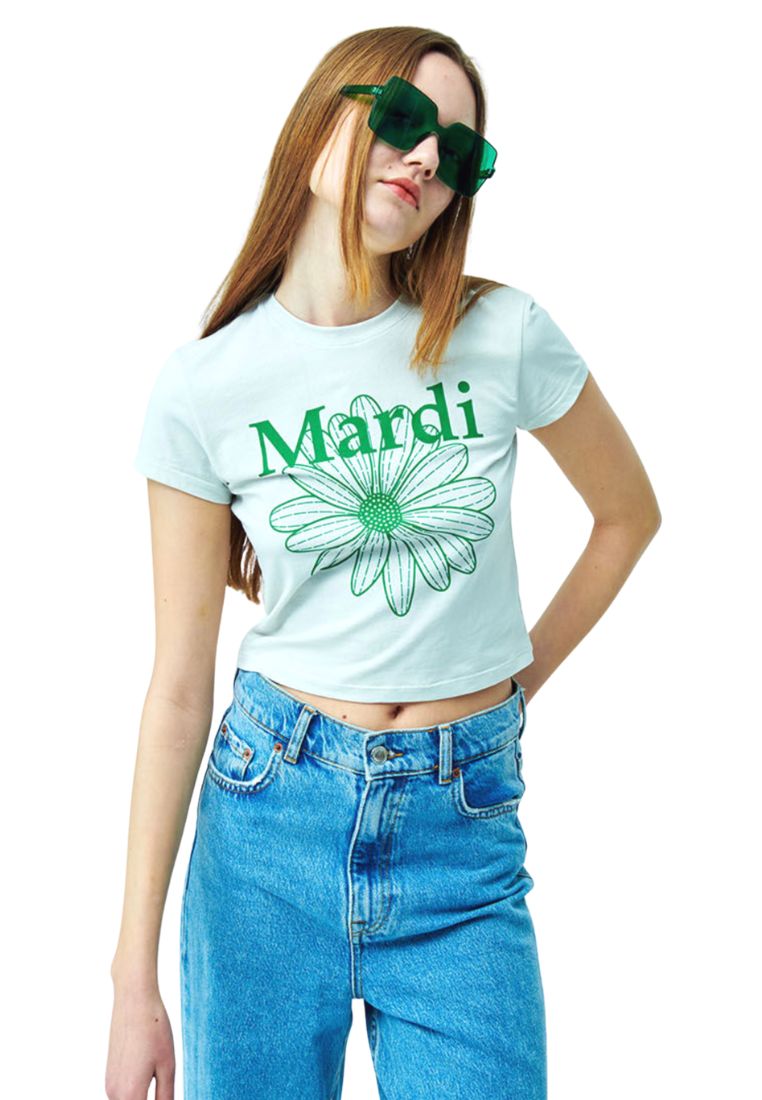 Cropped Tshirt FlowerMardi Light Beige Green