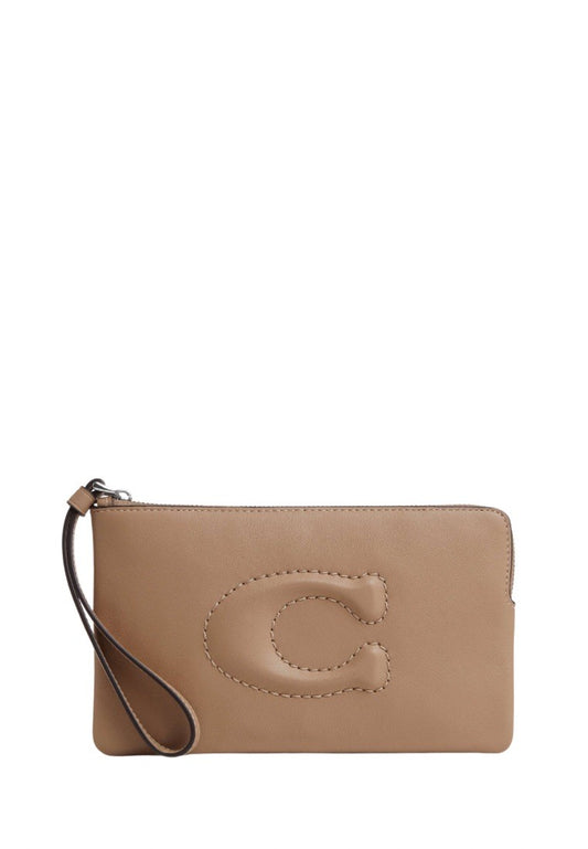 Large Corner Zip Wristlet Silver Taupe