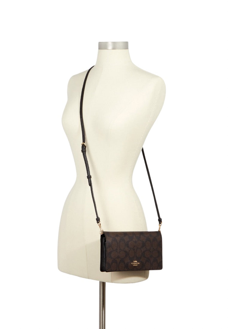 Anna Foldover Clutch Crossbody In Signature Canvas Brown Black