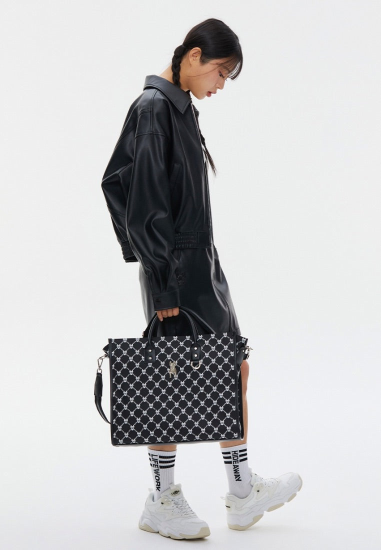 Monogram Wide Tote Bag Pattern Black