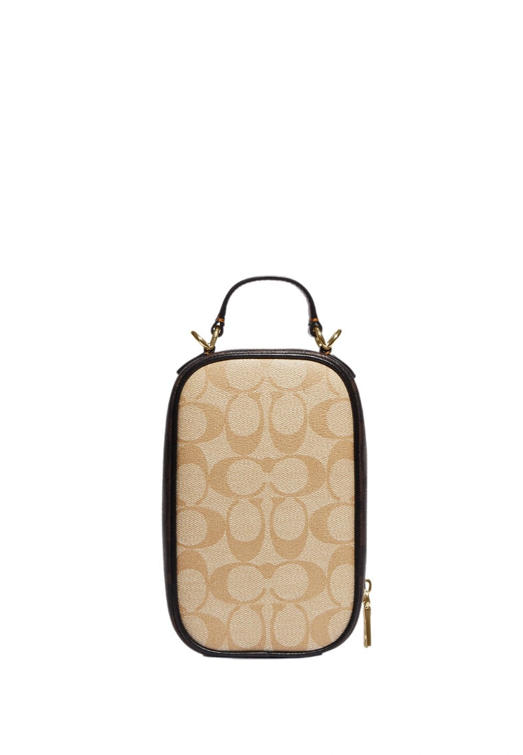 Eva Phone Crossbody In Blocked Signature Canvas Brown Multi