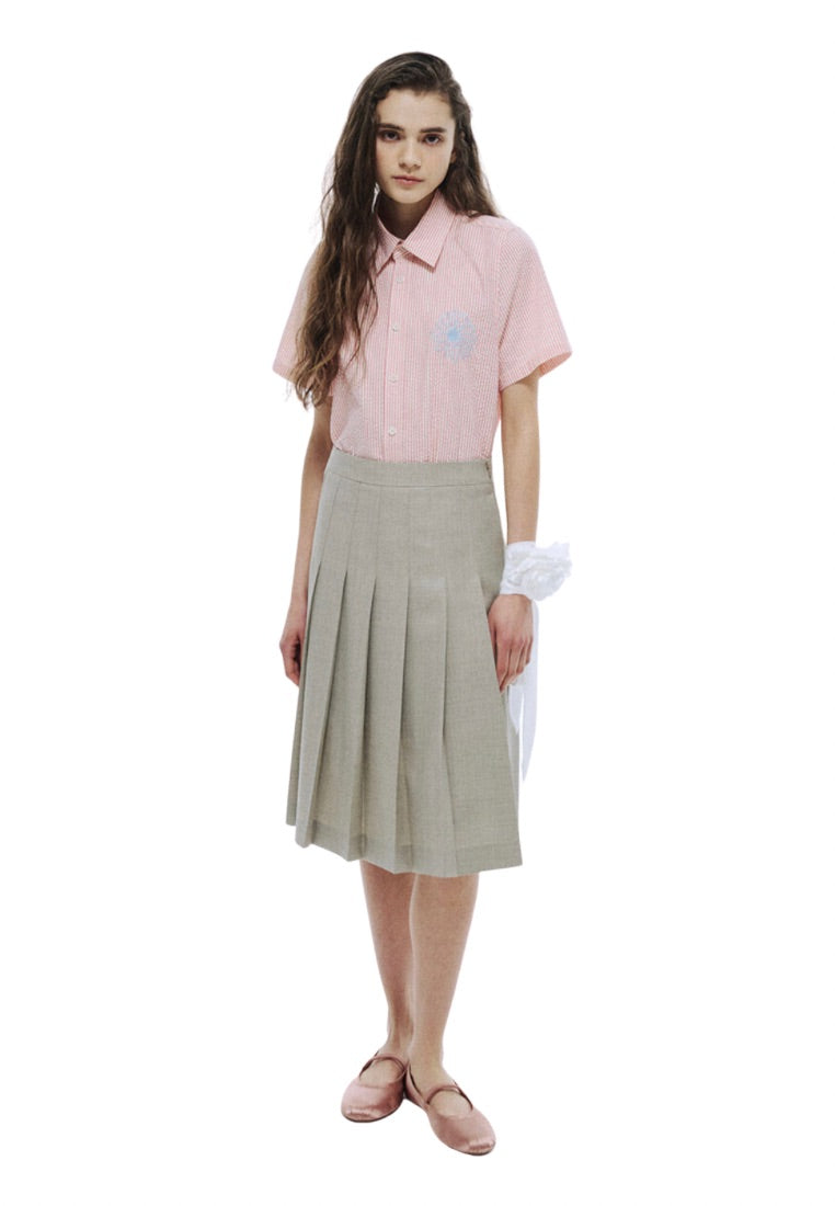 SEERSUCKER Shirt Half Sleeve Stripe Pink Blue