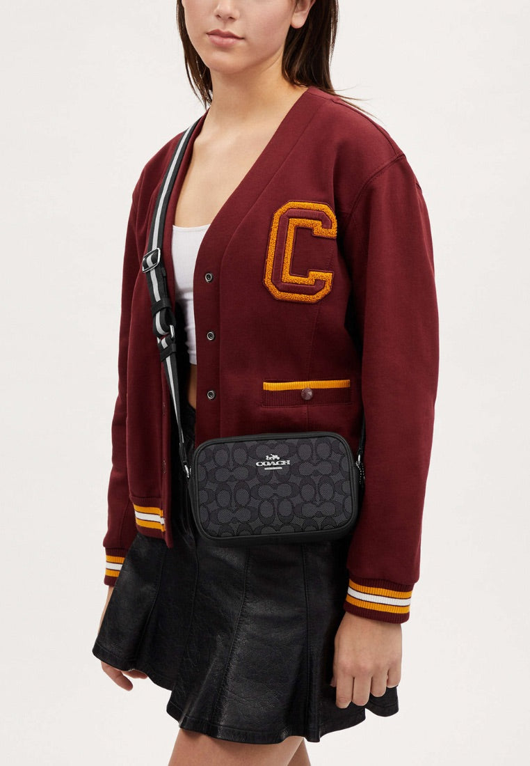 Mini Jamie Camera Bag In Signature Jacquard Smoke Black Multi