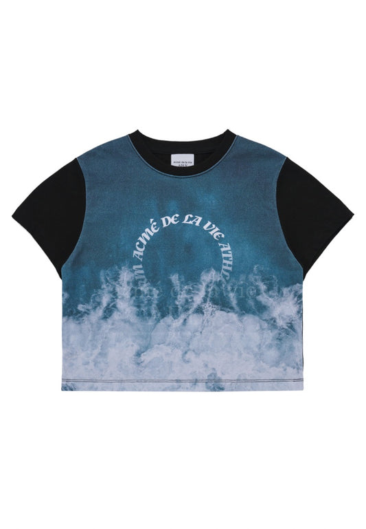 Ocean Artwork Crop Short Sleeve T-Shirt Black