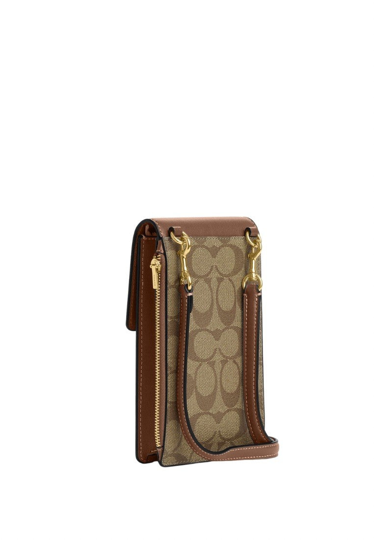 North South Phone Crossbody In Signature Canvas Khaki Saddle 2