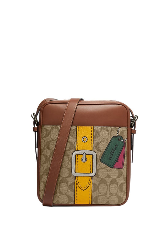 Hudson Crossbody 21 In Signature Canvas With Trompe L'oeil Print Khaki Multi