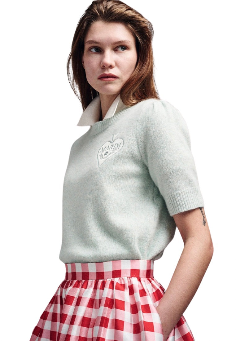 Raccoon Blended Top Short Sleeve Satin Spade Baby Blue